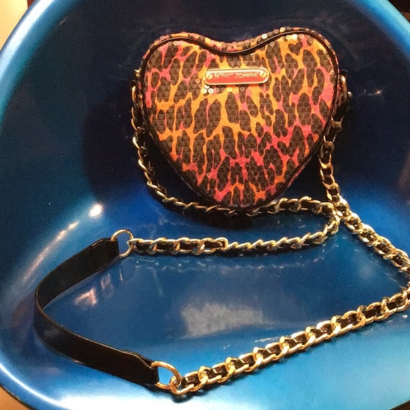 NWOT❣️Betsey Johnson🐯💝🧡Sequins X-body Pink & Orange Heart Cheetah Print Purse - Picture 4 of 13